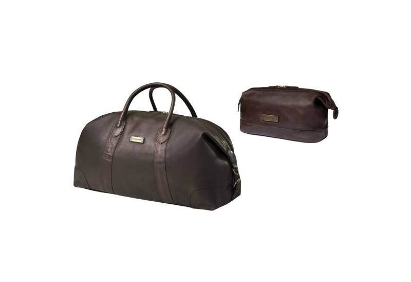 DRAKENSBERG Reisetasche Weekender »David« (60) & Kulturbeutel »Ruby« Kaffee, Bundle, aus Premium Leder für Damen und Herren von DRAKENSBERG
