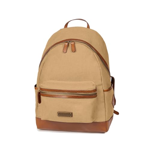 DRAKENSBERG Retro Rucksack 'Lenny' für Damen und Herren aus Canvas und Leder - nachhaltig handgemacht für Schule und Arbeit, 20L - Khaki-Beige, DR00165 von DRAKENSBERG