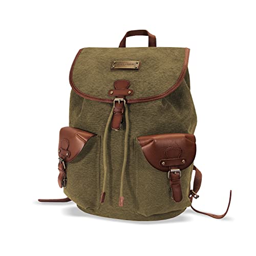 DRAKENSBERG Rucksack 'Henrietta' aus Canvas, Leder für Damen, Herren, Wanderruck im alpinen Vintage-Design, 20L - Oliv-Grün, DR00139 von DRAKENSBERG