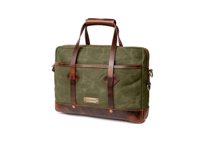 DRAKENSBERG Umhängetasche Aktentasche »Noah« Wald-Grün, Herren Aktentasche mit 16" Laptopfach aus gewachstem Canvas mit Leder von DRAKENSBERG