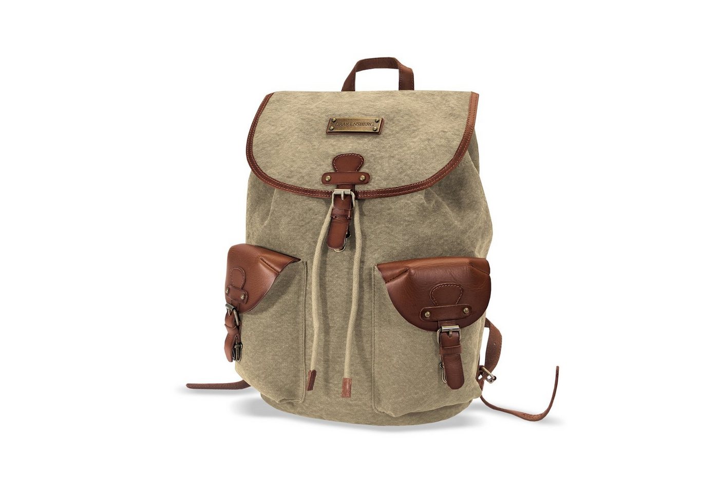 DRAKENSBERG Wanderrucksack »Henrietta« Khaki-Beige, unisex Cityrucksack aus Canvas und Leder im eleganten Vintage-Design von DRAKENSBERG