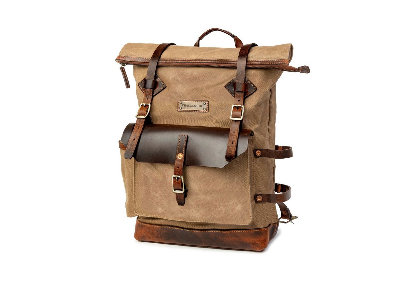 DRAKENSBERG Wanderrucksack Roll-Top »Adam« Khaki-Sand, wetterfester Vintage Rucksack aus gewachstem Canvas und Leder, robust von DRAKENSBERG