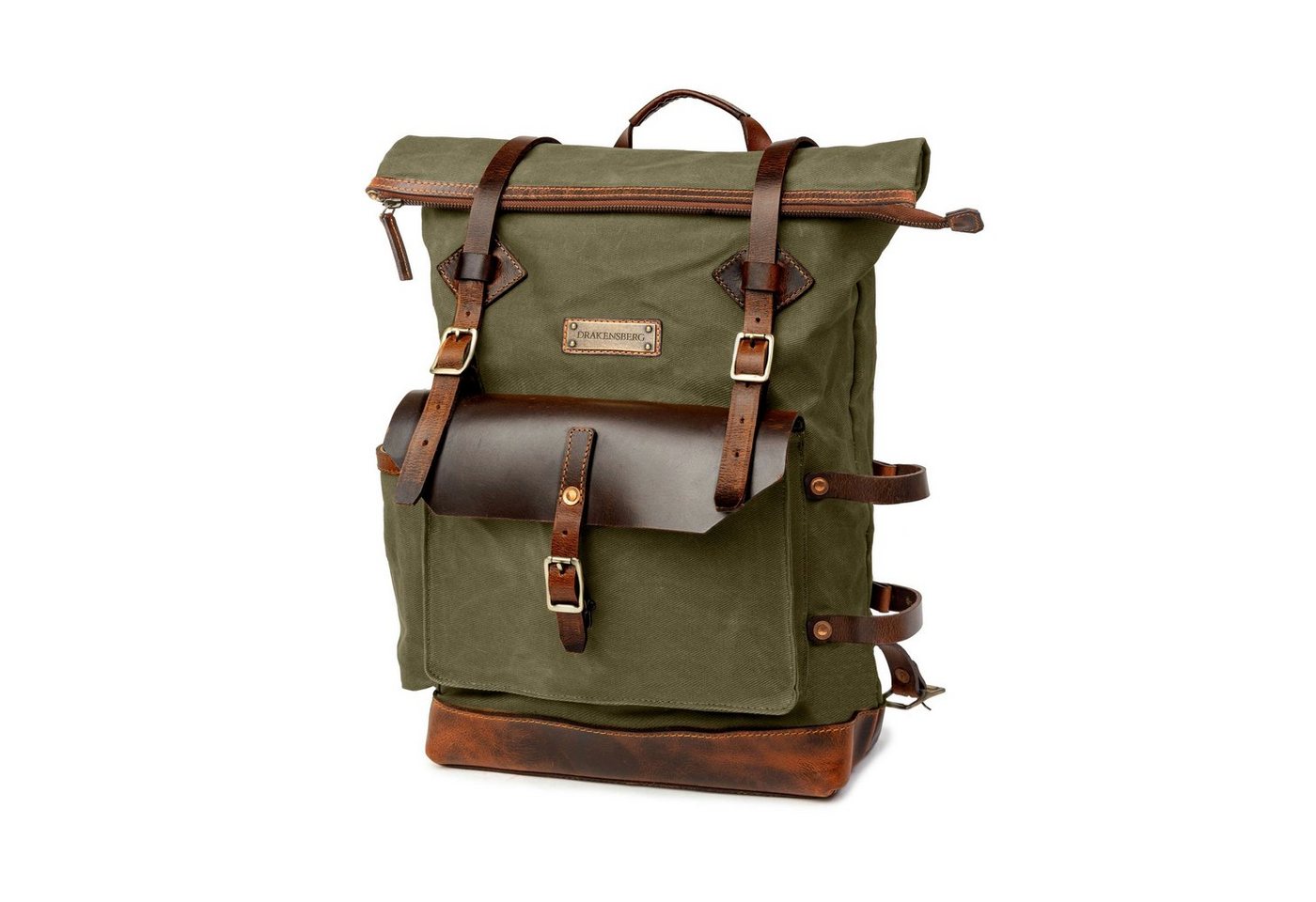 DRAKENSBERG Wanderrucksack Roll-Top »Adam« Wald-Grün, wetterfester Vintage Rucksack aus gewachstem Canvas und Leder, robust von DRAKENSBERG