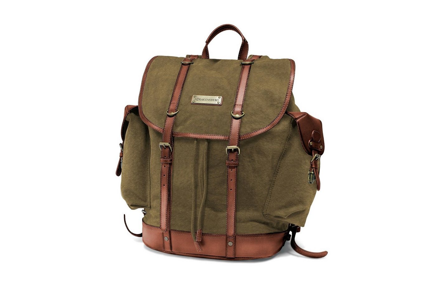 DRAKENSBERG Wanderrucksack »Henry« Oliv-Grün, Damen und Herren Rucksack im alpinen Vintage-Design, Canvas, Leder von DRAKENSBERG