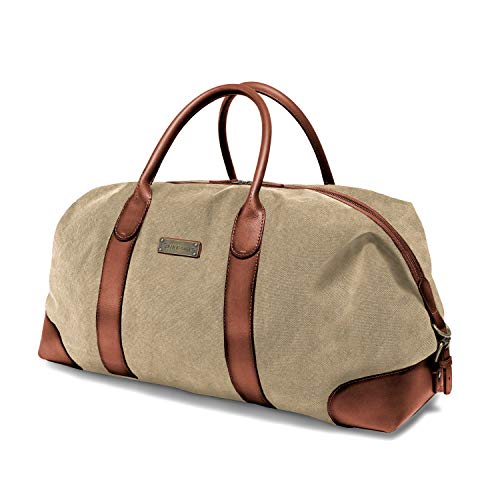 DRAKENSBERG Weekender 'David' (L) - Vintage Reisetasche Herren, Damen aus Canvas mit Leder, erweiterbar, 60L - Khaki-Beige, DR00116 von DRAKENSBERG