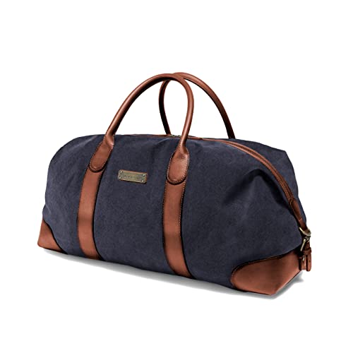 DRAKENSBERG Weekender 'David' (M) - Kleine Reisetasche Herren, Damen aus Canvas mit Leder, erweiterbar, 45L - Marine-Blau, DR00156-M von DRAKENSBERG