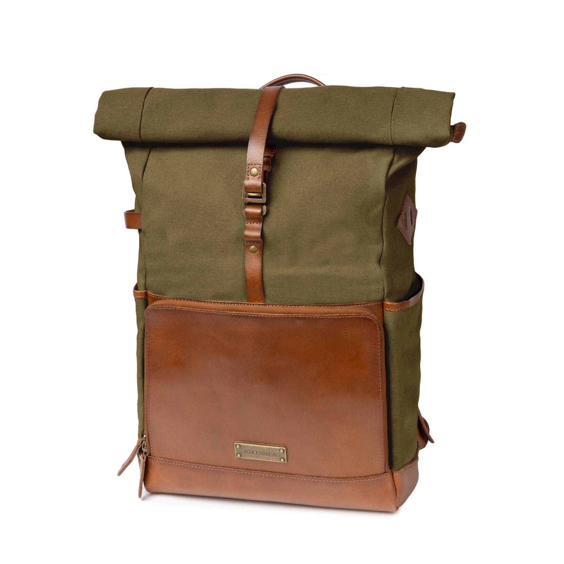 Drakensberg Rucksack »Arthur« Oliv-Grün, Handgemachter Kurierrucksack, Wanderrucksack Für Herren Aus Nachhaltigem Canvas + Leder von DRAKENSBERGde