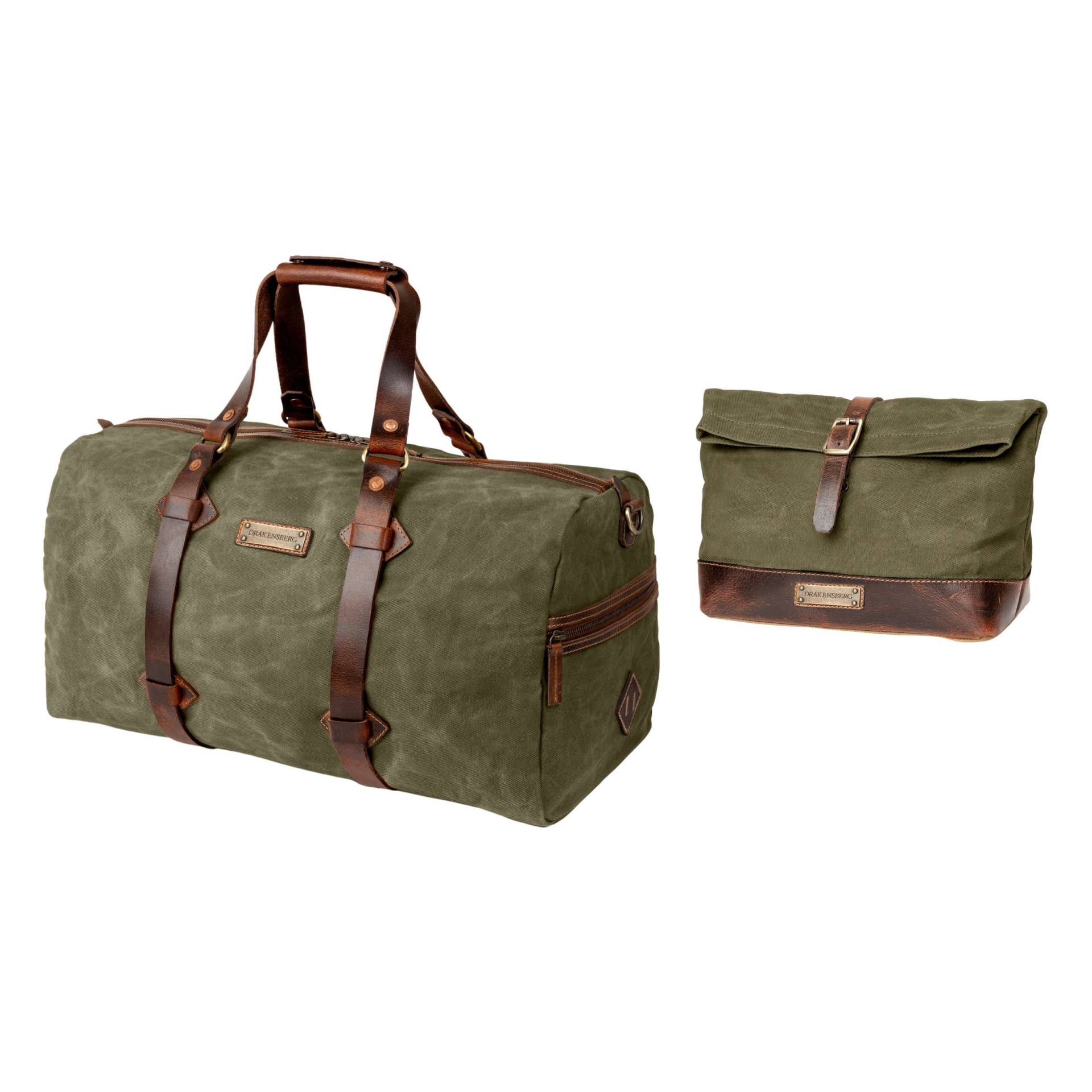 Drakensberg Set Weekender »Cody« & Trousse De Toilette »Otis« Forêt-Vert En Toile Imperméable + Cuir Véritable | Vintage Pour Hommes von DRAKENSBERGde