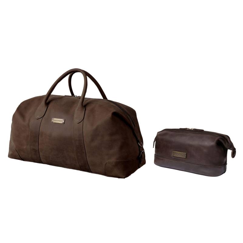 Drakensberg Set Weekender »David« & Kulturbeutel »Ruby« Kaffee-Braun Aus Echtem Leder | Markanter Vintage-Look Für Damen Und Herren von DRAKENSBERGde