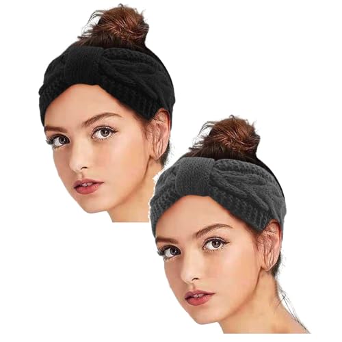 2 Pcs Winter Gestrickte Stirnband Damen Mädchen Frauen Häkelarbeit Stirnbänder Verdicken Haarband Ohrenwärmer Headwrap Kopfband Elastische Partei Outdoor-Sportarten von DRALOFAO