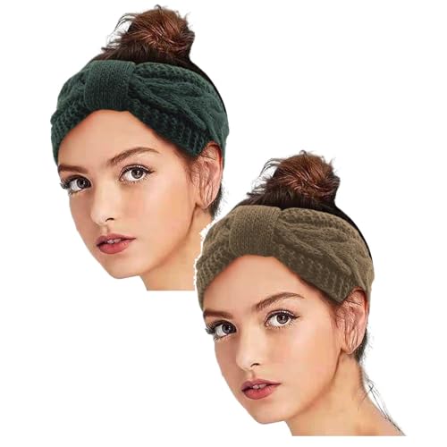 2 Stück Winter Stirnband Damen Strick Ohrenwärmer Haarband Haarreifen Fleece Laufen Stirnband Kopftuch Beauty Weihnachts Strick Haarschmuck Hair Merinowolle Blumen Cozy Haarband Haarreifen Stirnbänder von DRALOFAO