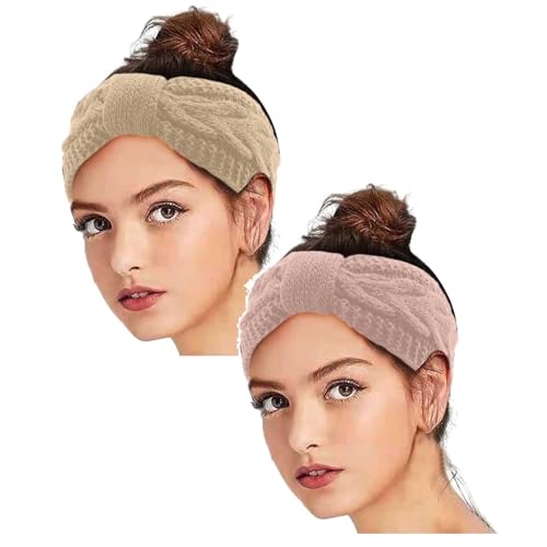 2 Stück Winter Stirnband Damen Strick Ohrenwärmer Haarband Haarreifen Fleece Women Haarband Winter Hair Geflochtener Strick Stirnband Joggen Kopftuch Weihnachts Kostüm Haarschmuck Headbands Haarreif von DRALOFAO