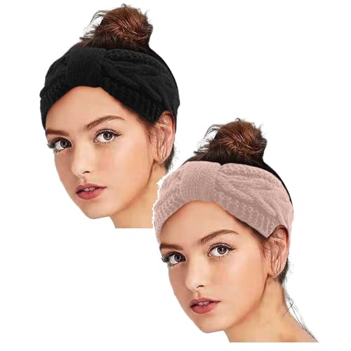 2 Stück Winter Stirnband Damen Strick Ohrenwärmer Haarband Haarreifen Hair Beauty Haarschmuck Joggen Geflochtener Winter Warm Haarband Weihnachts Laufen Kostüm Breit Stirnband Headbands Haarreif von DRALOFAO