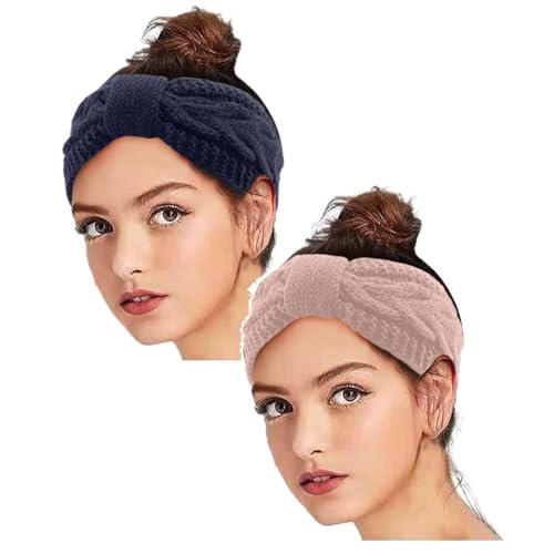 2 Stück Winter Stirnband Damen Strick Ohrenwärmer Haarband Haarreifen Mädchen Hair Weihnachts Haarband Joggen Laufen Warm Kostüm Stirnband Women Cozy Sport Blumen Haarschmuck Haarreifen Headband von DRALOFAO