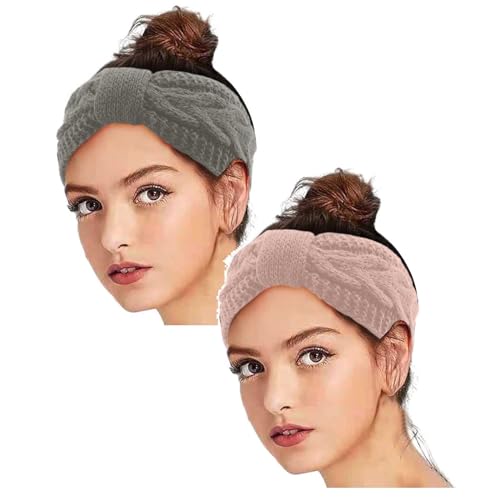 2 Stück Winter Stirnband Damen Strick Ohrenwärmer Haarband Haarreifen Mädchen Hair Weihnachts Haarband Joggen Laufen Warm Kostüm Stirnband Women Cozy Sport Blumen Haarschmuck Haarreifen Headband von DRALOFAO