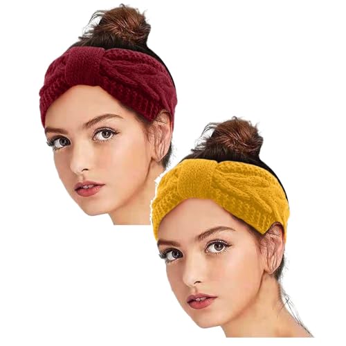 2 Stück Winter Stirnband Damen Strick Ohrenwärmer Haarband Haarreifen Mädchen Hair Weihnachts Haarband Joggen Laufen Warm Kostüm Stirnband Women Cozy Sport Blumen Haarschmuck Haarreifen Headband von DRALOFAO