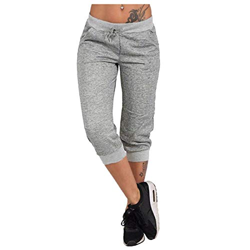 Caprihose Damen Sommer 3/4 Hosen, Damen Sporthosen 3/4 Jogginghose Sommer Freizeithose Loose Fit Trainingshose Mit Taschen und Kordelzug für Jogging von DRALOFAO