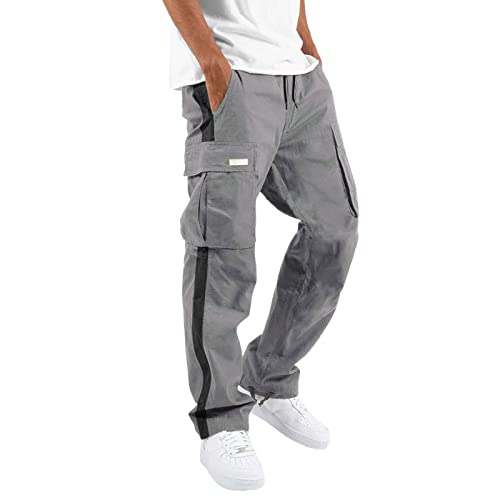 Cargohose Herren Baumwolle Loose Jogginghose Casual Jogger Hose mit Taschen Regular Fit Freizeithose Lange Einfarbig Arbeitshose Vintage Sporthose Trekkinghose für Männer Streetwear Haremshose von DRALOFAO