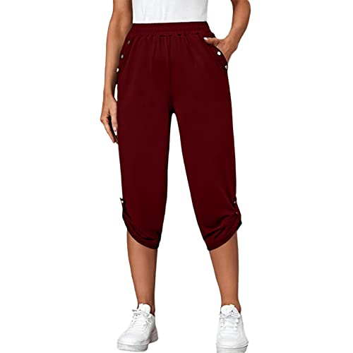 DRALOFAO Caprihose Damen 3/4 Sommer Stretch Wanderhose Sommer 3/4 Sporthose Kurze Hose Fitness-Jogginghose Barmuda Shorts Sommerhose Knielang Freizeithose Große Größen Haremshose/Yogahose/Arbeitshose von DRALOFAO