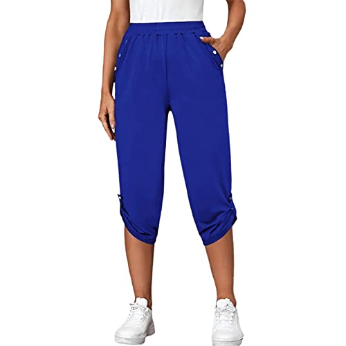 DRALOFAO Caprihose Damen 3/4 Sommer Stretch Wanderhose Sommer 3/4 Sporthose Kurze Hose Fitness-Jogginghose Barmuda Shorts Sommerhose Knielang Freizeithose Große Größen Haremshose/Yogahose/Arbeitshose von DRALOFAO