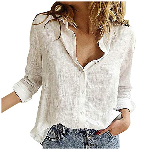 DRALOFAO Damen Bluse Langarm Hemden Casual V-Ausschnitt Musselin Bluse Button Down Blusen Tops von DRALOFAO