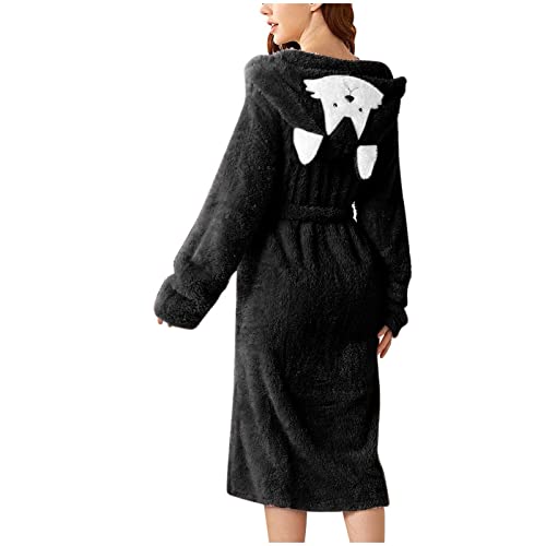 DRALOFAO Damen-Doppeltaschen-3D-Ohr-Kapuzen-Flanell-Bademantel Weicher und warmer doppelseitiger Samt-Bademantel-Pyjama und Heimkleidung Spitzen Mantel Damen von DRALOFAO