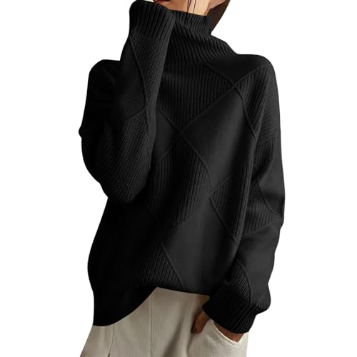 DRALOFAO Damen Pullover, Rollkragenpullover Damen Kaschmir Pullover Einfarbiger Stretch Gestrickter Winterpullover Warmer Weich Wollpullover Elegant Oversize Strickpullover Langarm Turtleneck Pulli von DRALOFAO