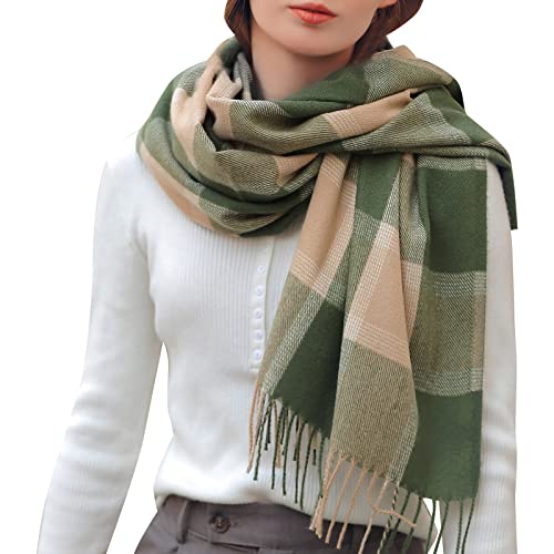 DRALOFAO Damen Schal Winter Kariert Groß Frauen Weich Fransen Tartan Schal Deckel Kuschelig Winterschal Karo Dreieck Plaid Groß Kariert Warm Schlupfschal Halstuch Scarf Poncho von DRALOFAO