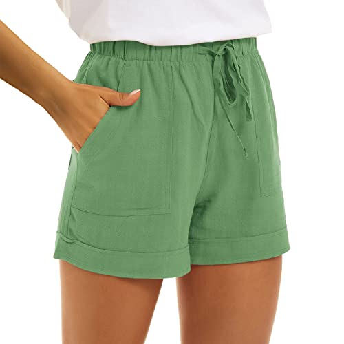 DRALOFAO Damen Shorts - Kordelzug Stretch Weite lose Kurze Hose Damen mit Taschen Sommer Shorts Damen Sommer Musselin Hose Damen Sporthose Kurz von DRALOFAO