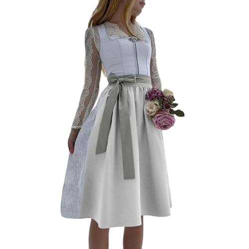 DRALOFAO Dirndl Midi, Dirndl Damen Retro Dirndelkleider Midi Trachtenkleid Trachtenmode Dirndlkomplettsets Oktoberfest Outfit Festlich Dirndlbluse Grosse Grössen Dirndlschürze Maxikleider von DRALOFAO
