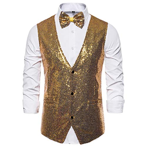 DRALOFAO Hemd Gold Outfit Regular Anzug Regular Kleidung Jackett Weihnachten Golds Fit Pailletten Hemd Sport Sakko Herren Slim Silber Glitzer Anzug, Weihnachtssakko Herren von DRALOFAO