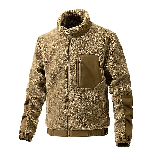 DRALOFAO Jacke Herren Patchwork Oberbekleidung Teddy Fleece Mit Stehkragen Mit Reißverschluss Warme Outdoor Winterjacke Flauschige Fashion Original Kleidung Jacke Thermo Dicke Plüschjacke Sweatjacke von DRALOFAO