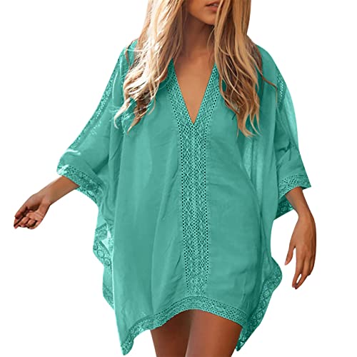 DRALOFAO Kaftan Damen Kurz Reine Farbe Strand Kaftan Karneval Toskatok Hijab Kleid Traditionell Luftige Poncho Sommerkleider von DRALOFAO