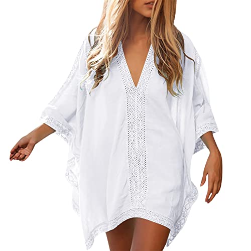 DRALOFAO Kaftan Damen Kurz Reine Farbe Strand Strandköeid Strandtunikas Oberteil Strandrock Loungewear Long Standkleid Kleider von DRALOFAO