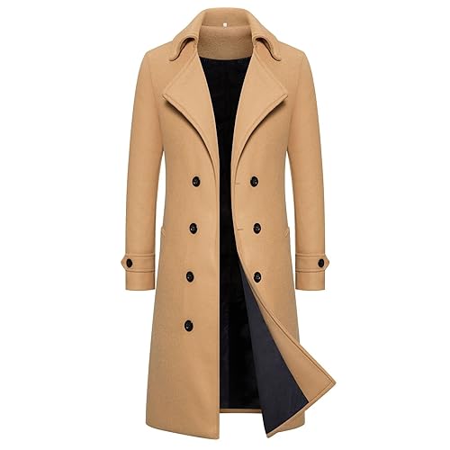 DRALOFAO Männer Wintermantel Zweireiher Lang Warm Mäntel Kurz Wintermantel Schwarz Langmantel Elegante Winter Lang Herren Langer Mantel Coat Elegant Wollmantel Lang Anzug Mantel Winter Jacke Lang von DRALOFAO