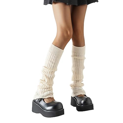 DRALOFAO Stulpen für Damen Mädchen Beinwärmer Warme Kuschel Beinstulpen Winter Weiße Thermo Leg Warmers Kniestrümpfe Schwarze von DRALOFAO