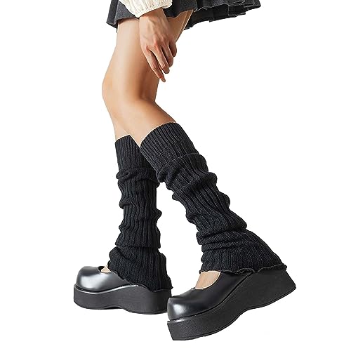 DRALOFAO Stulpen für Damen Mädchen Beinwärmer Warme Kuschel Beinstulpen Winter Weiße Thermo Leg Warmers Kniestrümpfe Schwarze von DRALOFAO