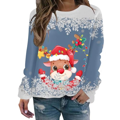 DRALOFAO Weihnachtspullover Damen Lustige Langarm Oberteile Casual Frauen Sweatshirt Weihnachtsoutfit Weihnachtspulli für Frau Teenager Mädchen von DRALOFAO