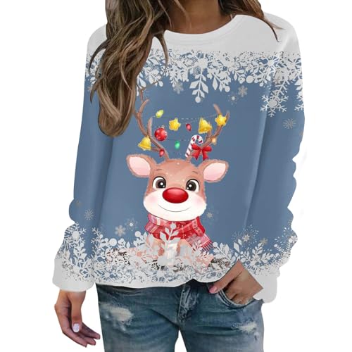 DRALOFAO Weihnachtspullover Damen Lustige Langarm Oberteile Casual Frauen Sweatshirt Weihnachtsoutfit Weihnachtspulli für Frau Teenager Mädchen von DRALOFAO