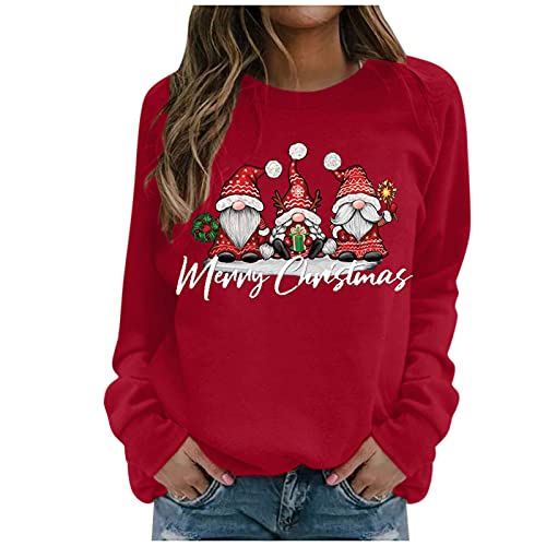 DRALOFAO Weihnachtspullover Damen Lustige Langarm Oberteile Casual Frauen Sweatshirt Weihnachtsoutfit Weihnachtspulli für Frau Teenager Mädchen von DRALOFAO