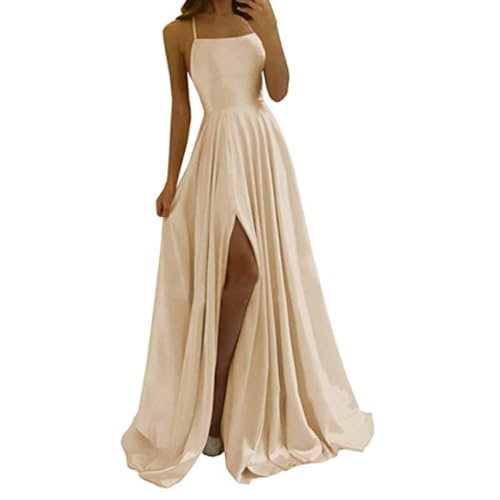 Damen Elegant Lange Ballkleider Satin A-Linie Hochzeitskleid Abendkleider Sexy Neckholder Spaghetti Brautkleid Kleider Lang Prinzessin Brautjungfer Kleid Glitzer von DRALOFAO