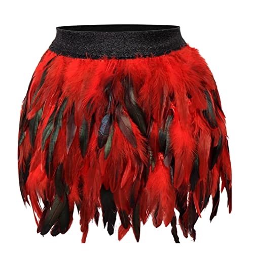 Damen Gothic Faux Feder Röcke Karneval Kostüm Elastische Taille Party Kurzer Federrock Tanz Rock Bühnenkostüm Halloween Weihnachtsfeiern, Frauen Feder Rock von DRALOFAO