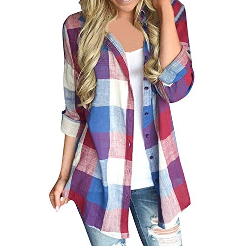 Karohemd Damen Kariertes Hemd Damen V-Ausschnitt Karohemd Kariert Bluse Karo Shirt Karobluse Langarm Einfarbig Hemd Elegant Frauen Shirt Damenblusen Hemdbluse Bluse Damenbluse Lang Blusenshirt von DRALOFAO