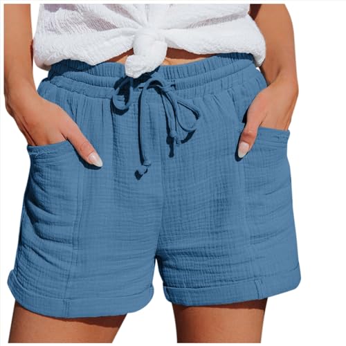 Kurze Hose Damen - Shorts Damen Sommer mit Taschen, Mode Lässige Musselin Hose mit hoher Taille Gerades Bein Sport Lockere Gummiband Freizeit Shorts Elastische Stoffhose Sommerhose Damen Leicht von DRALOFAO