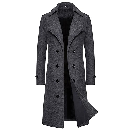 Langer Mantel Fit Herren Schwarz Jacke Lang Winter Winterjacke Ledermantel Kurz Wintermantel Herrenmantel Jacken von DRALOFAO