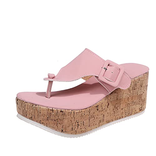 Orthopädische Sandalen Damen: Sandalen Damen Elegant,Damen Keilabsatz Sandalen Zehentrenner Hausschuhe Römische Flip Flops Flache Plattform Schlappen Sommer Offene Schuhe Elegante Plateausohle von DRALOFAO