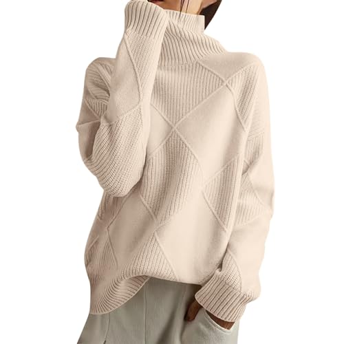 Pullover Damen Winter, Rollkragenpullover Damen Kaschmir Pullover Einfarbiger Stretch Gestrickter Winterpullover Warmer Weich Wollpullover Elegant Oversize Strickpullover Langarm Turtleneck Pulli von DRALOFAO