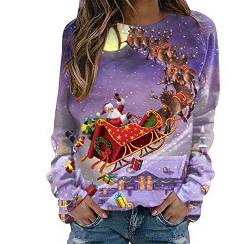 Weihnachtspullover Damen Casual Christmas Pullover Langarm Xmas Sweatshirt Lustige Oberteile Weihnachtsoutfit Weihnachtspulli für Frau Teenager Mädchen von DRALOFAO