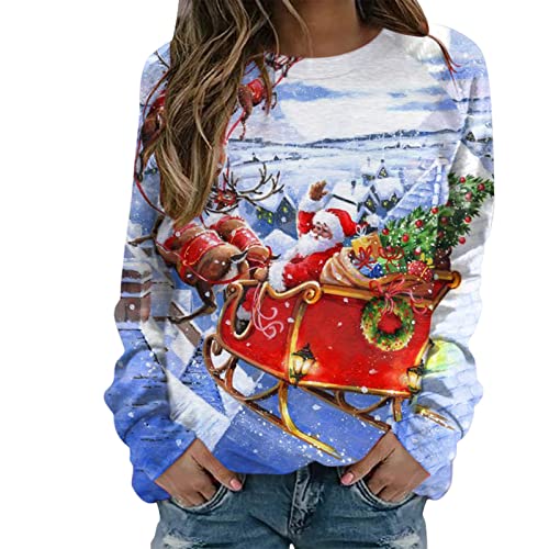 Weihnachtspullover Damen Casual Christmas Pullover Langarm Xmas Sweatshirt Lustige Oberteile Weihnachtsoutfit Weihnachtspulli für Frau Teenager Mädchen von DRALOFAO