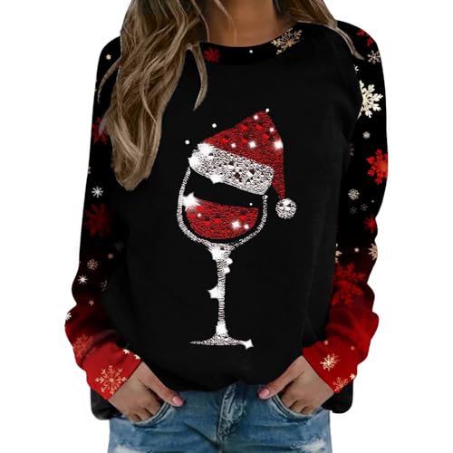 Weihnachtspullover Damen Casual Lustige Sweatshirt Frauen Xmas Christmas Pullover Langarm Oberteile Weihnachtspulli Weihnachtsoutfit für Frau Teenager Mädchen von DRALOFAO